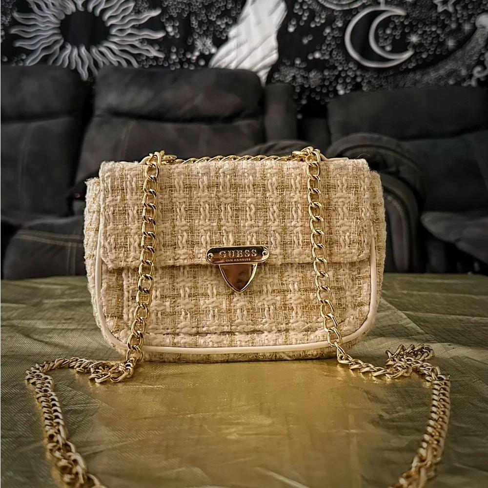 Guess Beige Tweed Crossbody Bag - Picture 6 of 10
